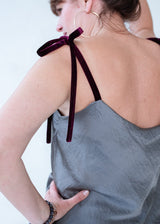 Satin top with velvet ribbons