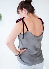 Satin top with velvet ribbons