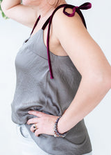 Satin top with velvet ribbons
