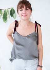 Satin top with velvet ribbons