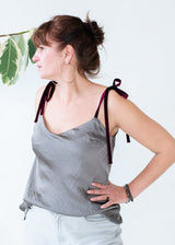Satin top with velvet ribbons