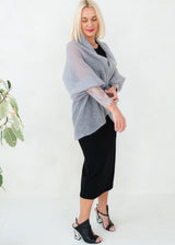 Navy blue soft mohair fine knit cardigan with lace sleeves