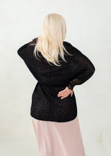 Navy blue soft mohair fine knit cardigan with lace sleeves