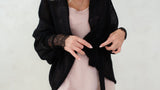 Black soft mohair fine knit cardigan with lace sleeves