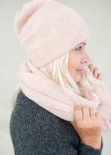 Powder colored mohair hat in double knit or set