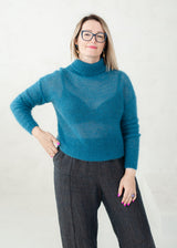 Soft mohair sweater with accented sleeves