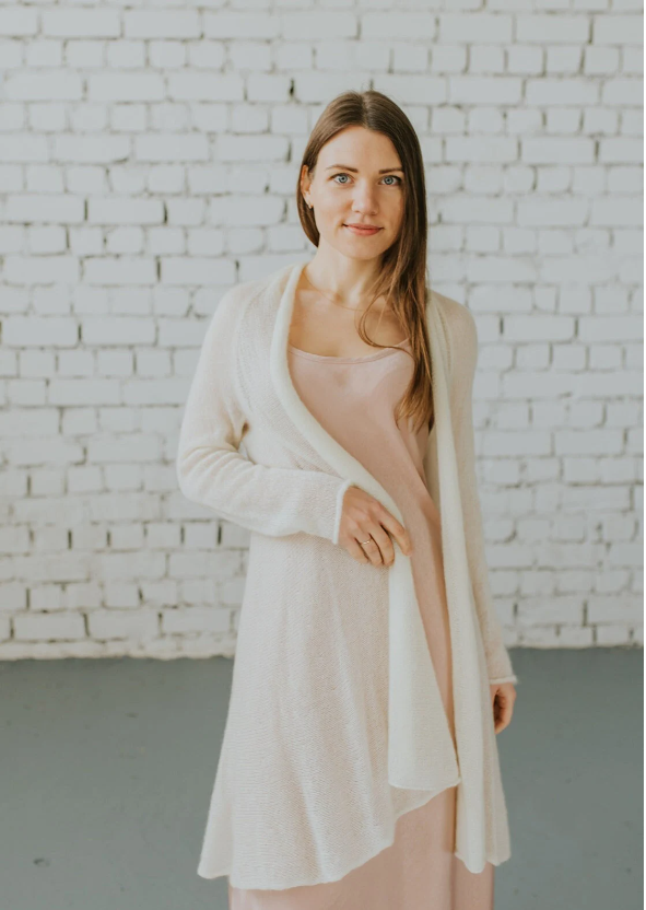 Waterfall type mohair cardigan