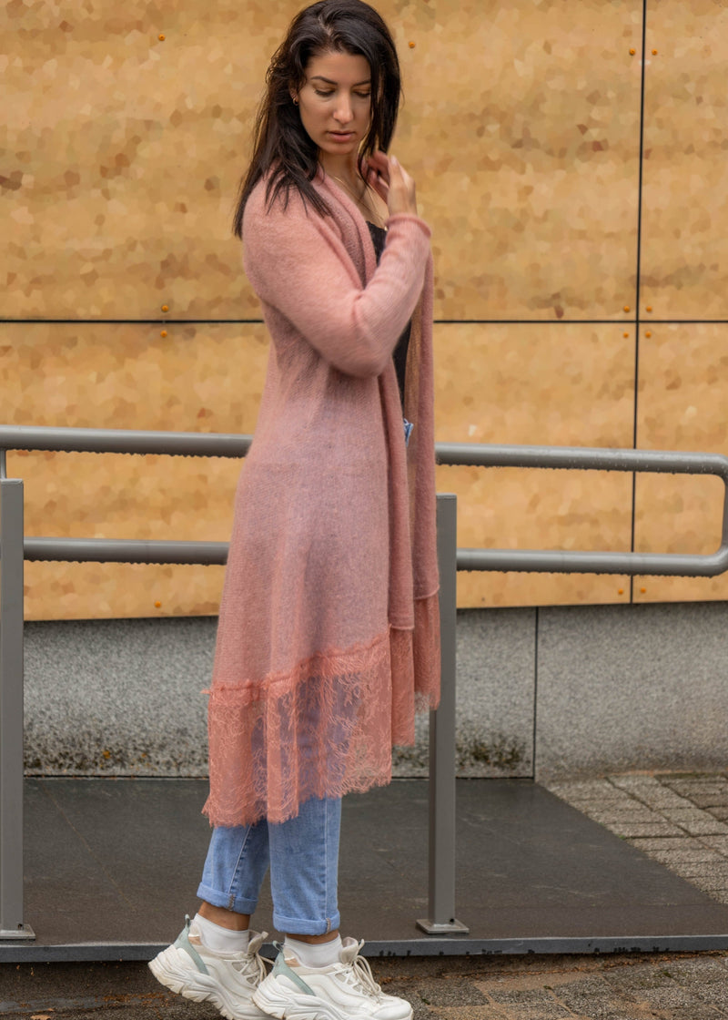 Waterfall mohair cardigan with lace
