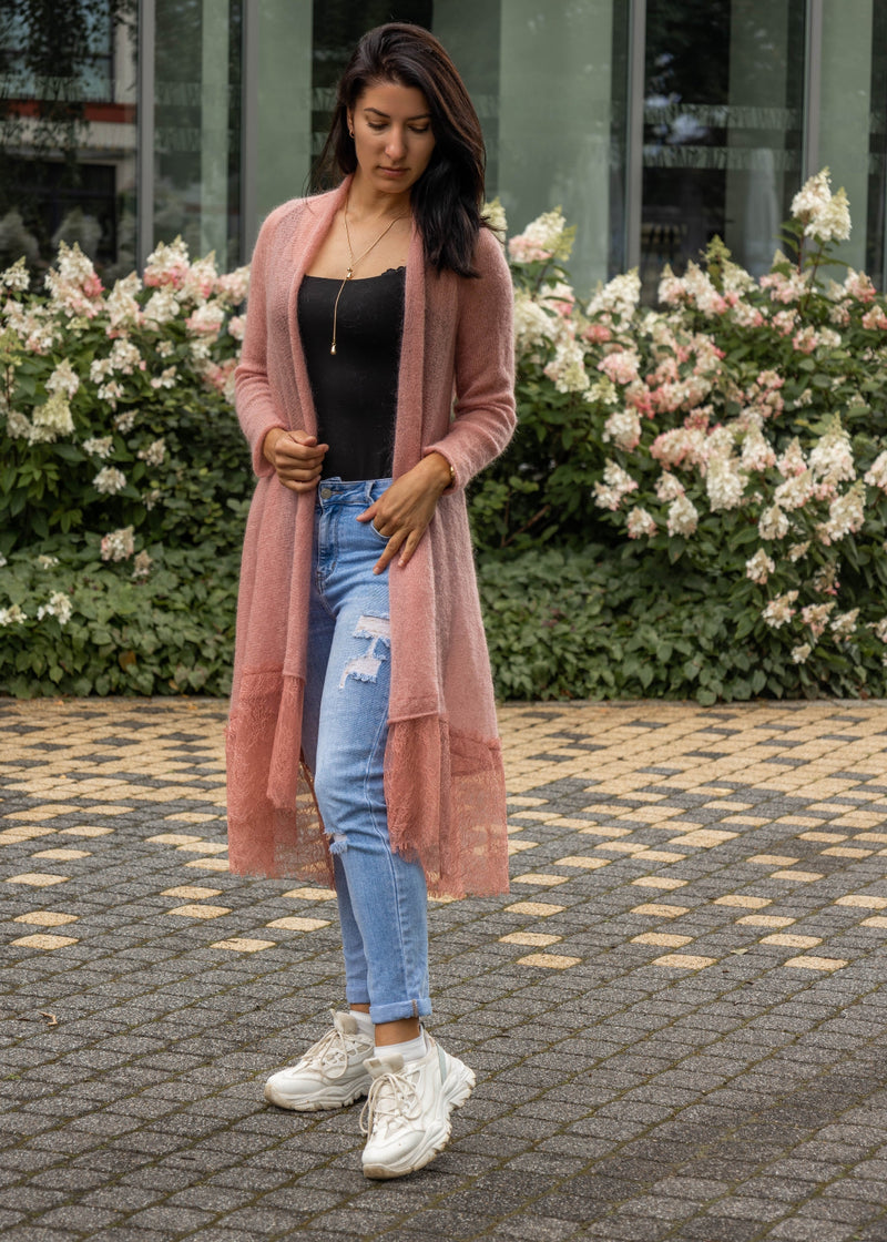 Waterfall mohair cardigan with lace