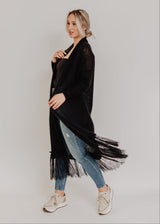 Gray mohair cardigan with lace