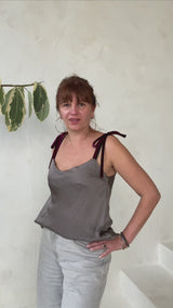 Satin top with adjustable velvet straps