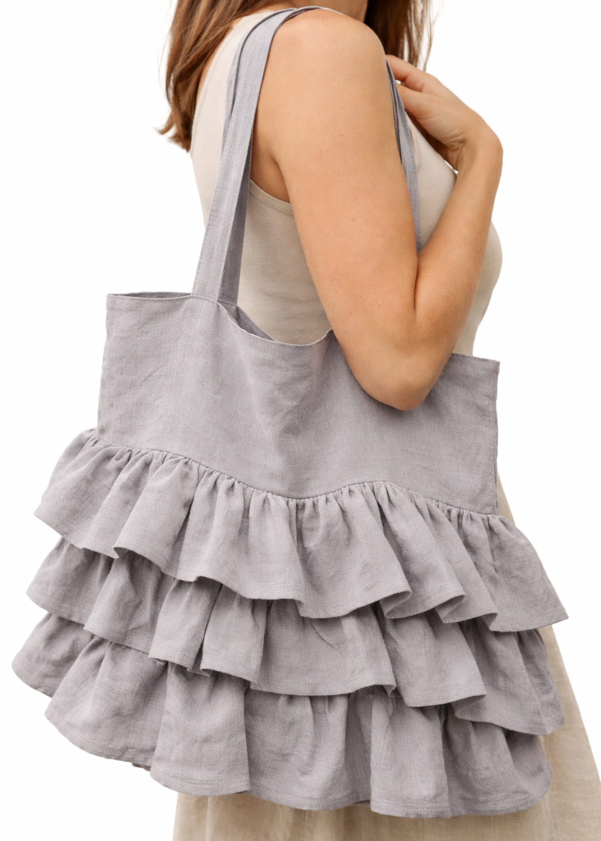 Flirty Linen Bag with Ruffles