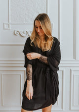Black soft mohair fine knit cardigan with lace sleeves