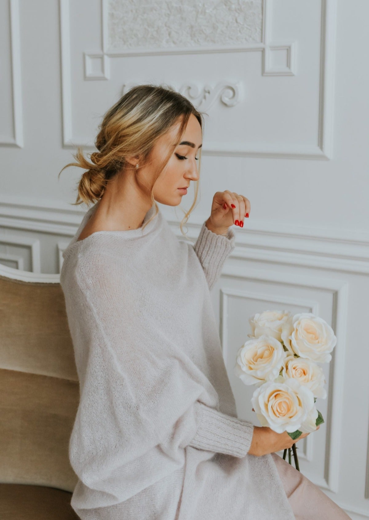 Ash White Asymmetric Mohair Wool Sweater/Tunic