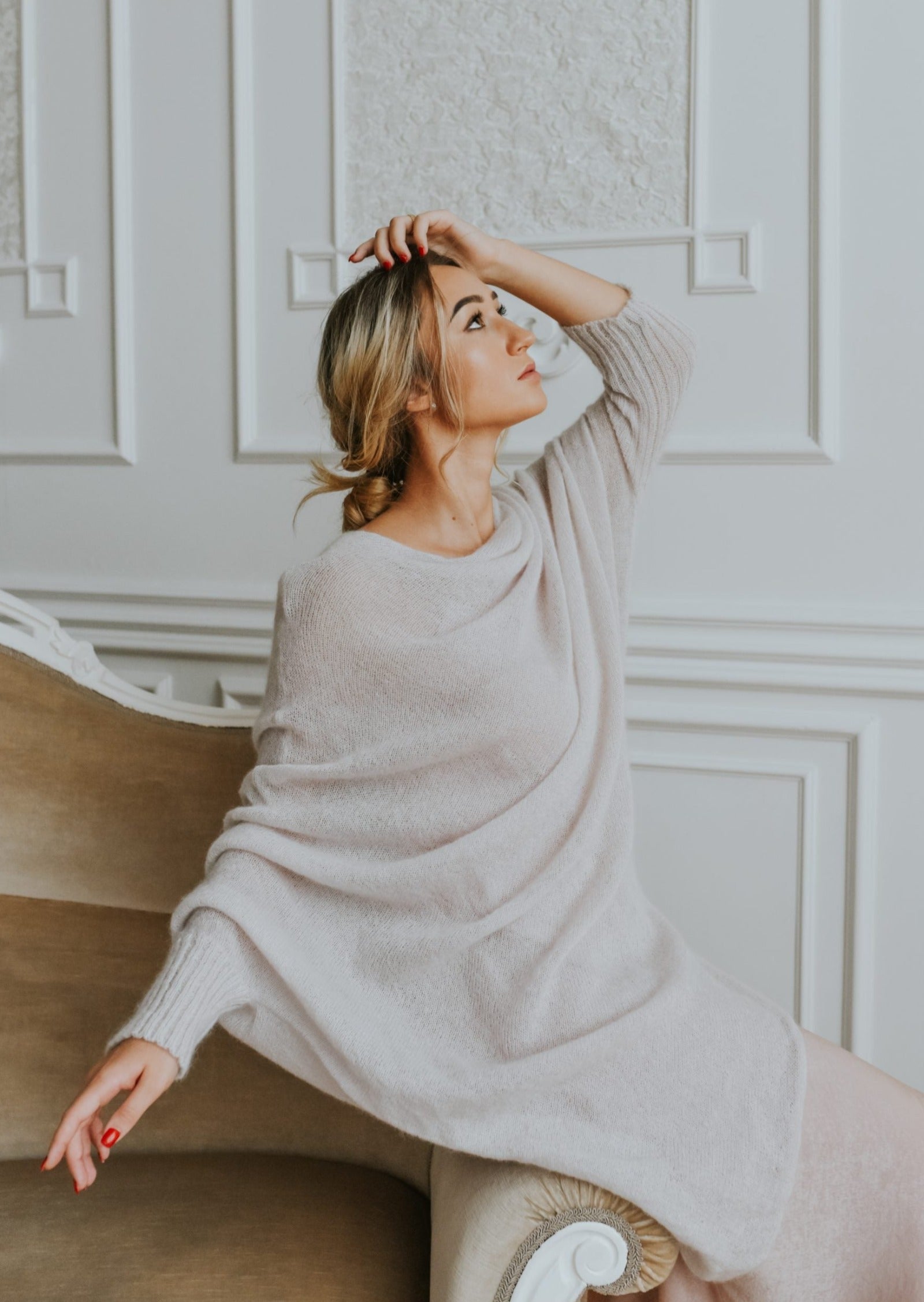 Ash White Asymmetric Mohair Wool Sweater/Tunic