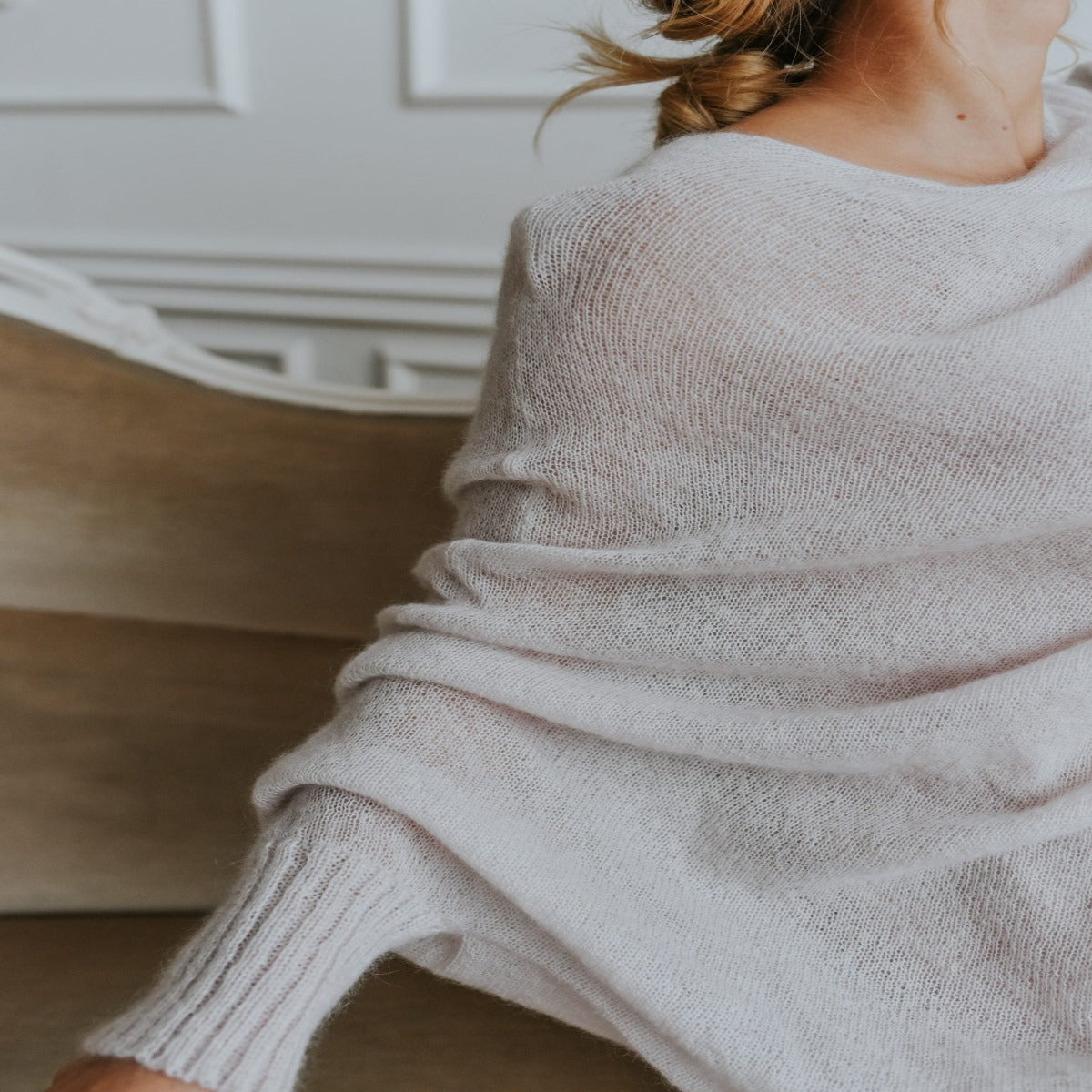 Ash White Asymmetric Mohair Wool Sweater/Tunic