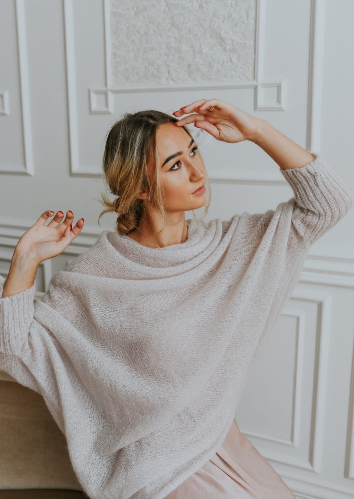 Ash White Asymmetric Mohair Wool Sweater/Tunic