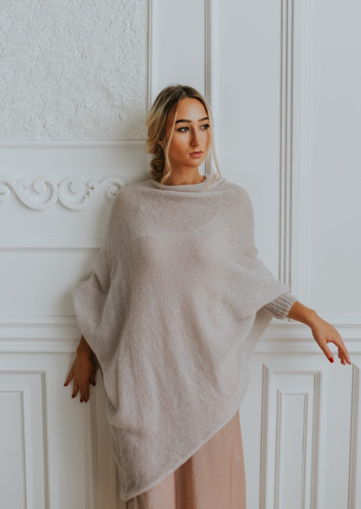 Ash White Asymmetric Mohair Wool Sweater/Tunic