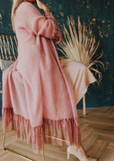 Pink mohair cardigan with lace