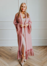 Pink mohair cardigan with lace