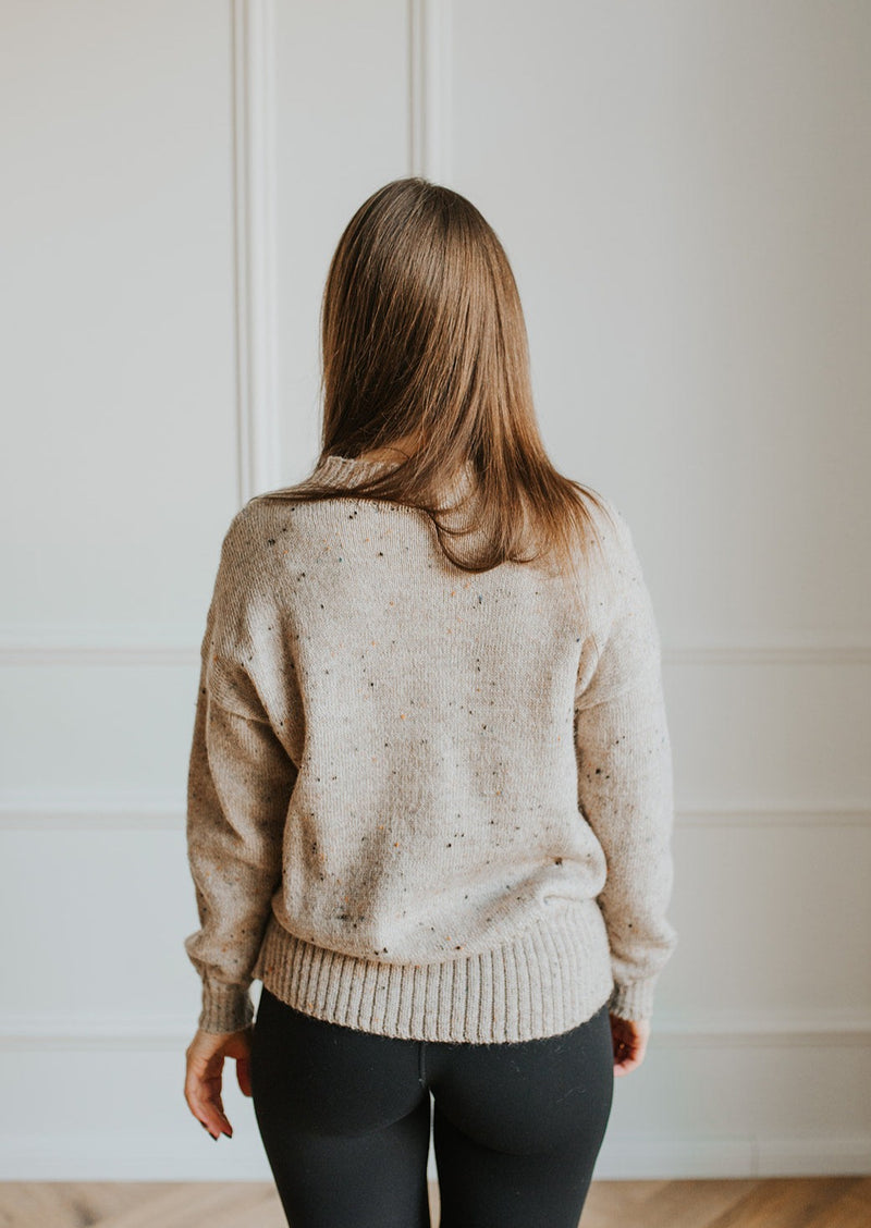 Sand colored wool tweed sweater