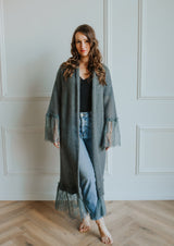 gray mohair cardigan with lace