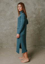 Sea green knitted soft merino wool dress with pockets