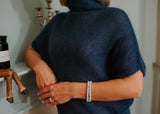 Zils maigas mohēras smalka adījuma kimono tipa džemperis