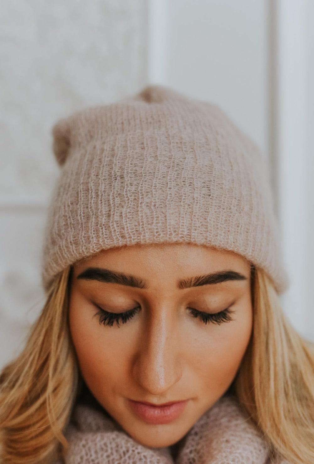 Beige Double-Knit Mohair Hat