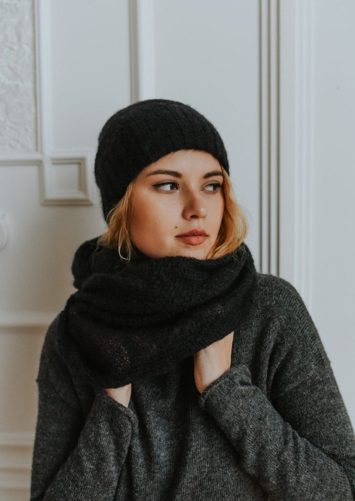 Black Double-Knit Mohair Hat
