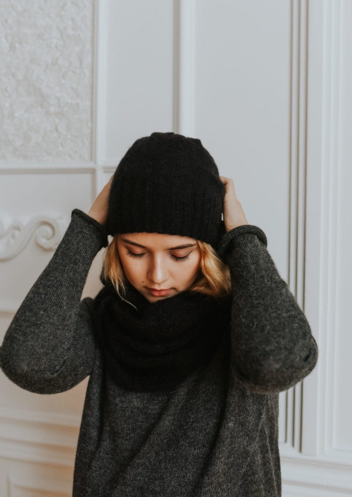 Black Double-Knit Mohair Hat