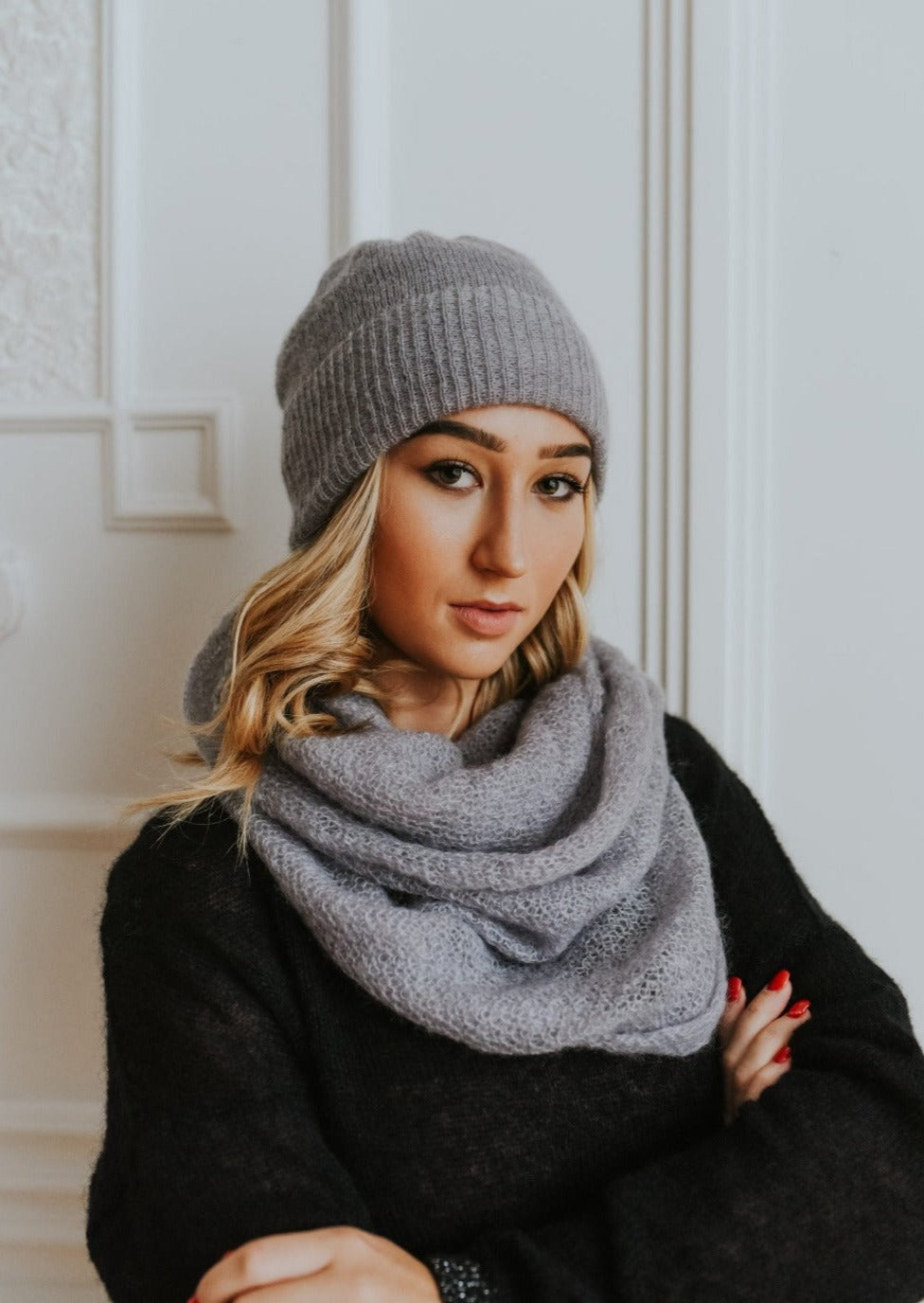 Light Grey Mohair Loop Scarf