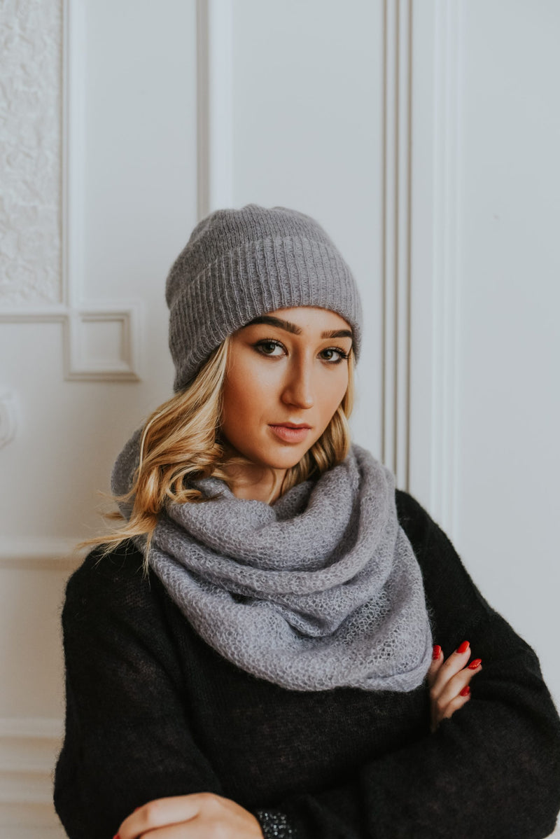 Light gray mohair hat in double knit