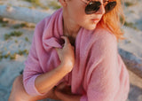 Pink soft mohair fine knit cardigan with sleeves