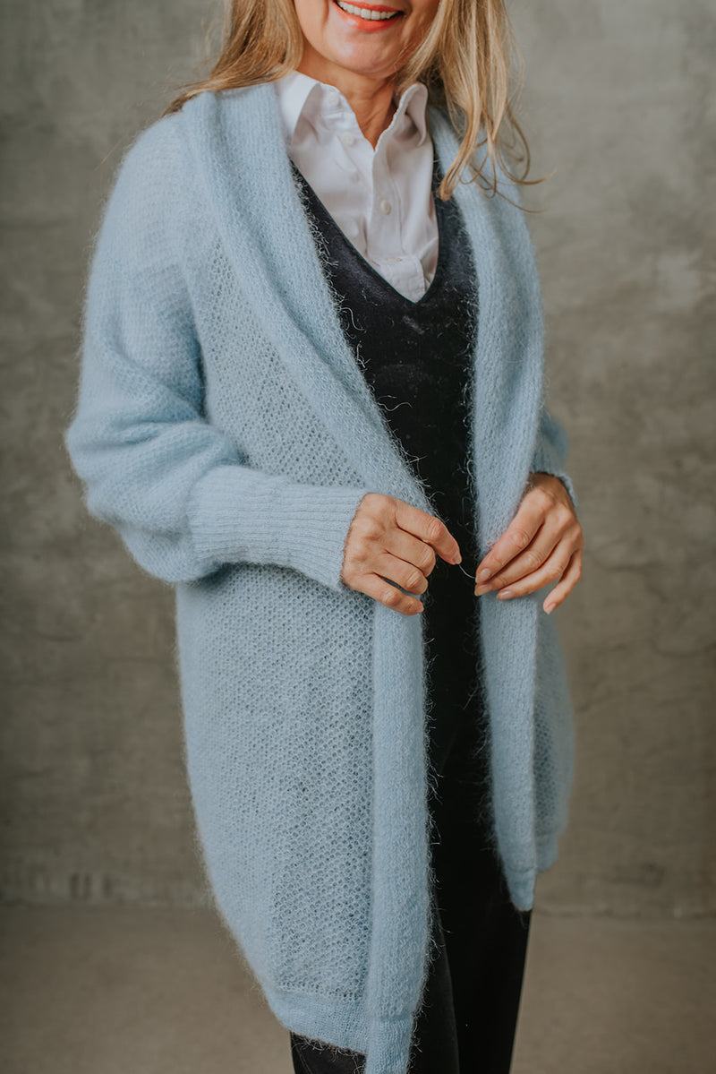 Light blue classic style mohair jacket with flared sleeves