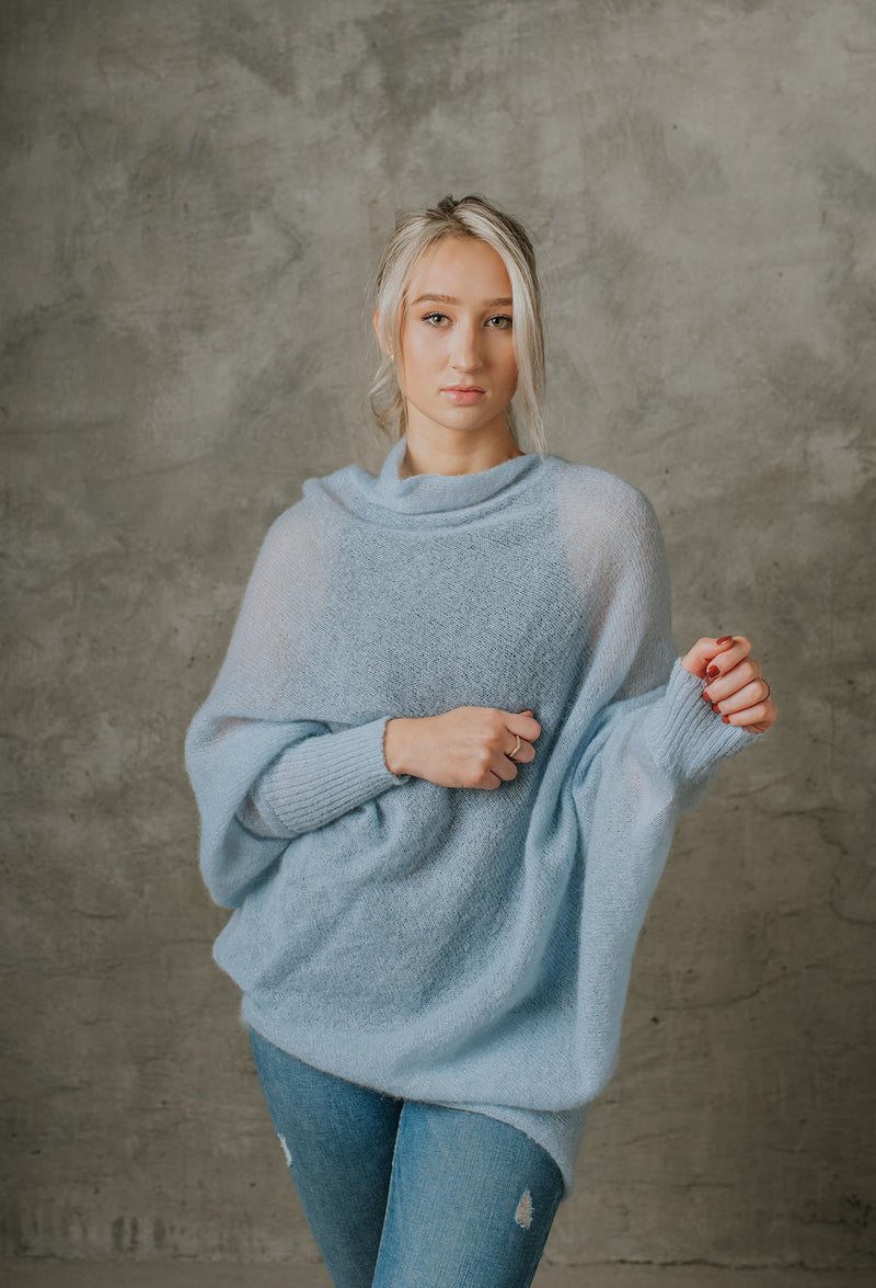 Knitted asymmetric mohair wool sweater