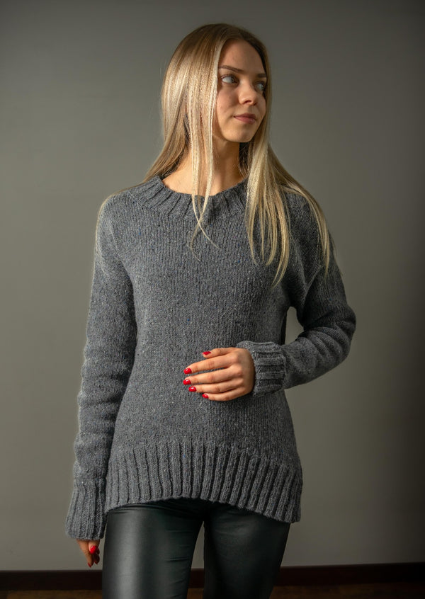 Camel wool tweed loose fit sweater