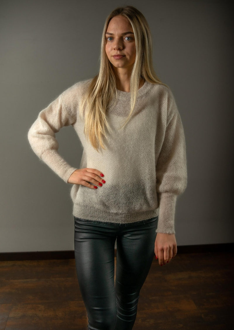 Soft mohair sweater with accented sleeves