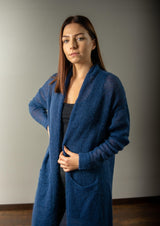Long classic style mohair jacket with pockets