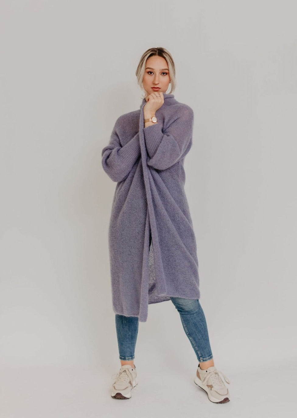 Long Classic Mohair Cardigan with Statement Sleeves
