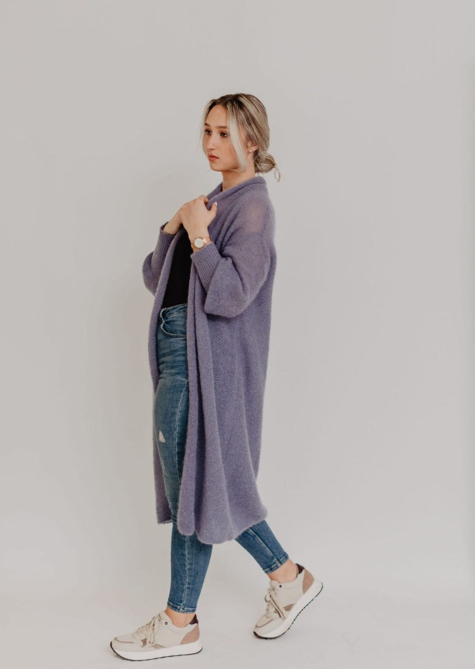 Long Classic Mohair Cardigan with Statement Sleeves