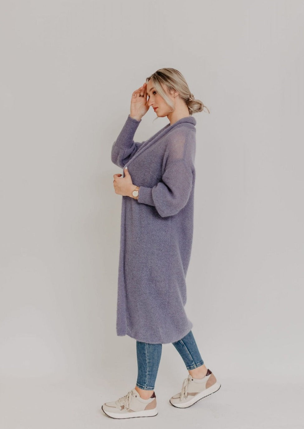 Long Classic Mohair Cardigan with Statement Sleeves