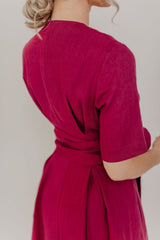 Robe type linen dress MARLENA with a tieable bow at the waist