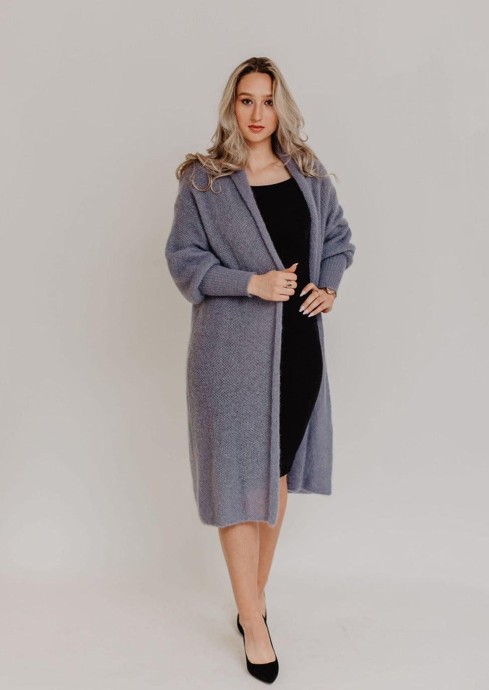 Lavender Classic Mohair Cardigan with Statement Sleeves