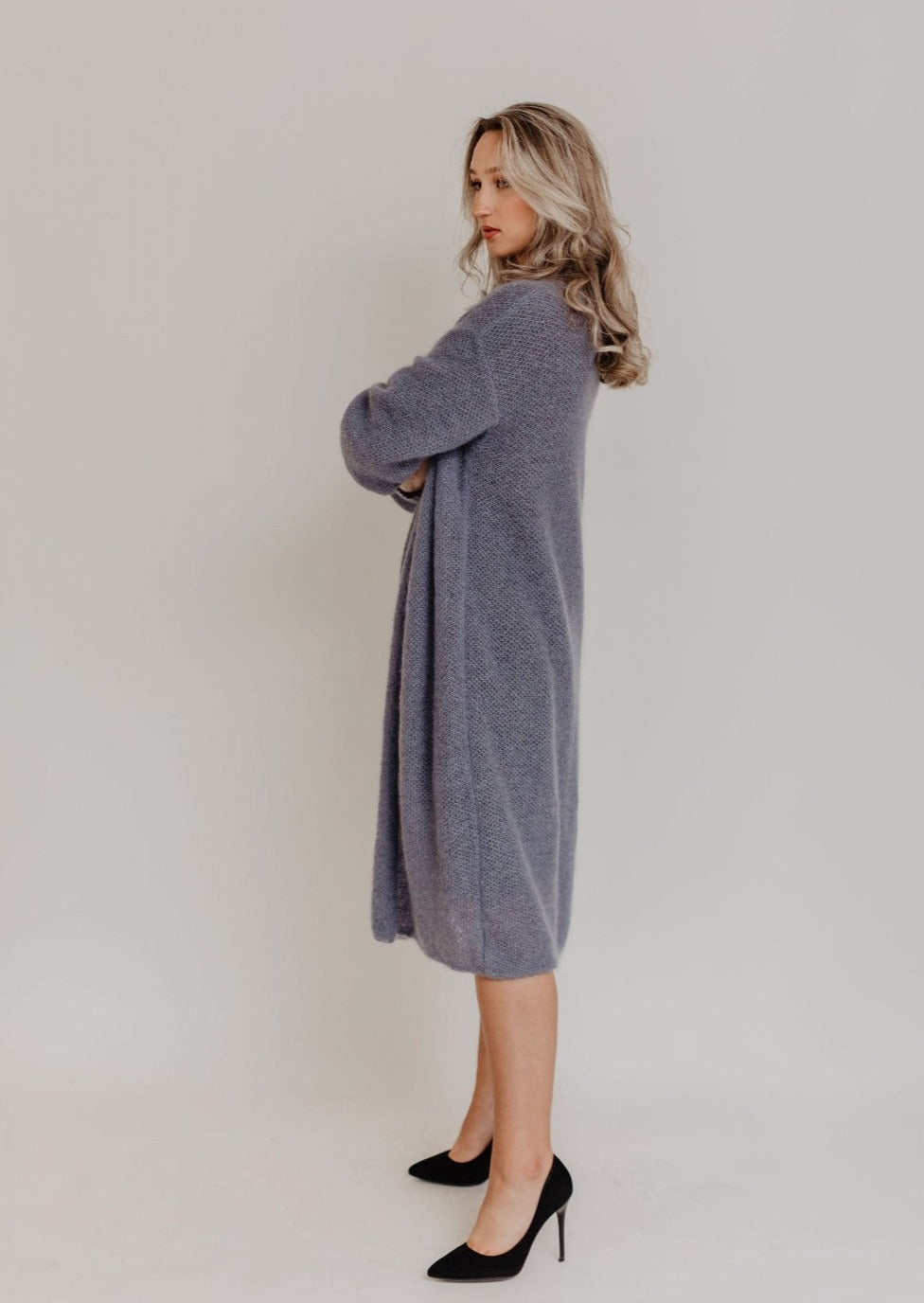 Lavender Classic Mohair Cardigan with Statement Sleeves
