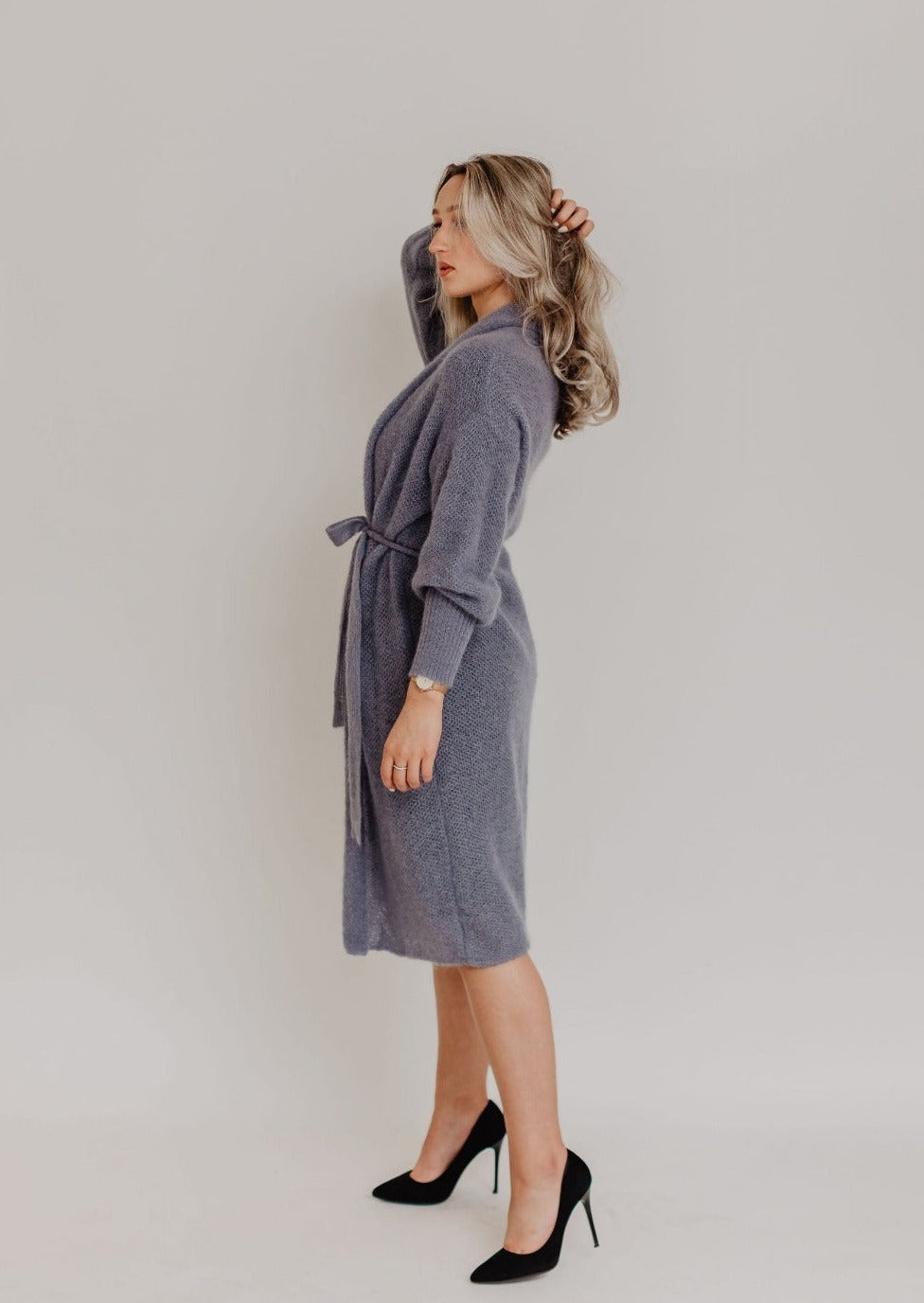 Lavender Classic Mohair Cardigan with Statement Sleeves